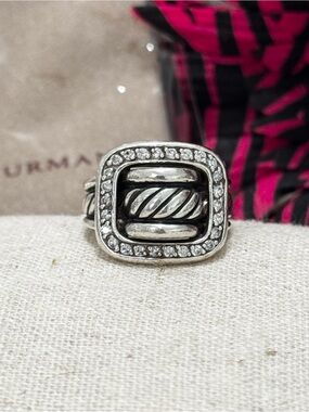 David Yurman .925 Diamond Square Buckle Cable Ring Size 5.5
